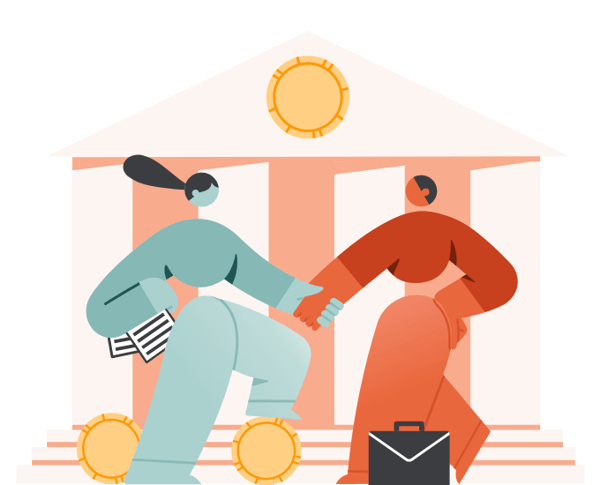 Illustration representing business succession planning and ownership transition, showing the transfer of responsibility and legacy to new leadership.